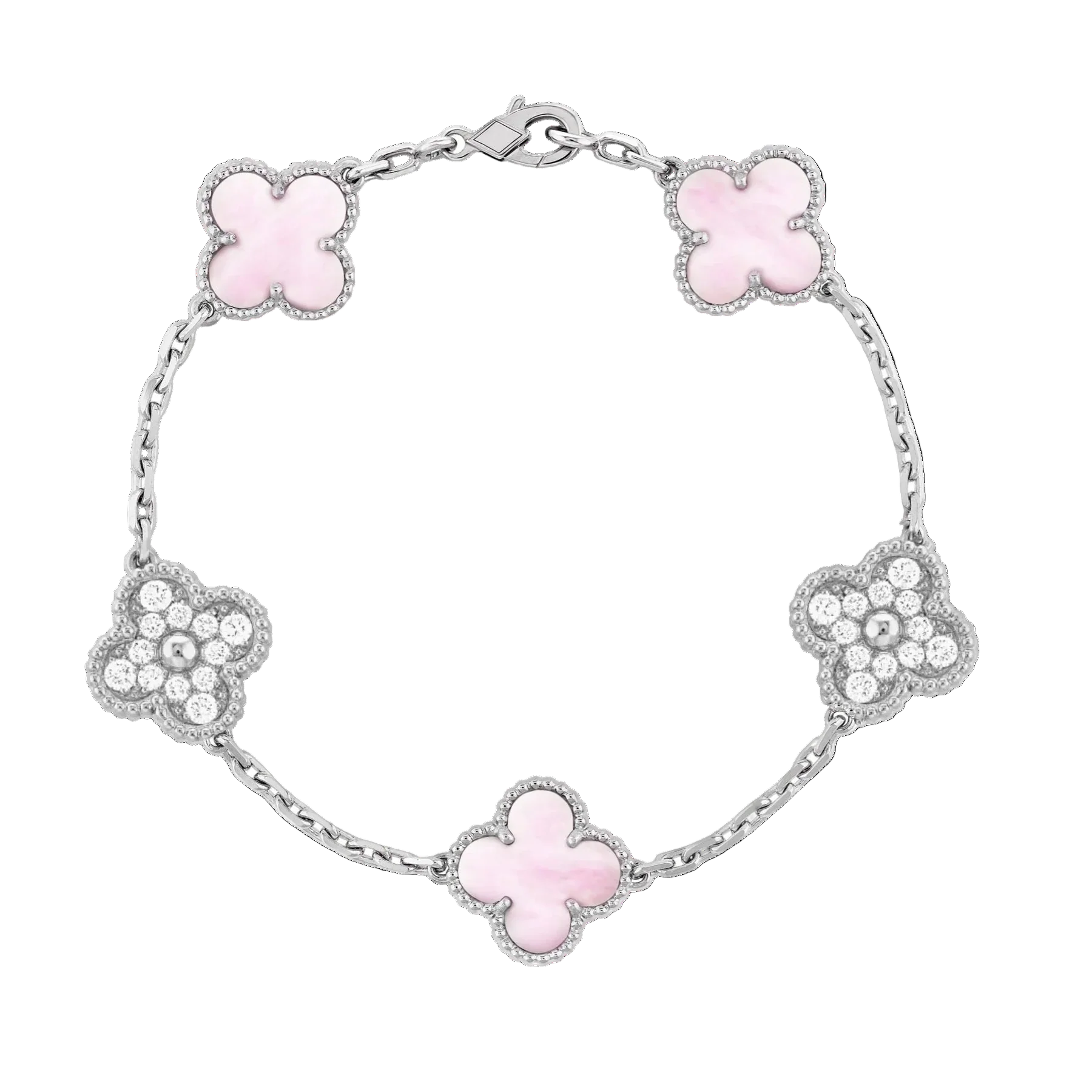 Silver Pink | Clover Leaf Diamond Bracelet
