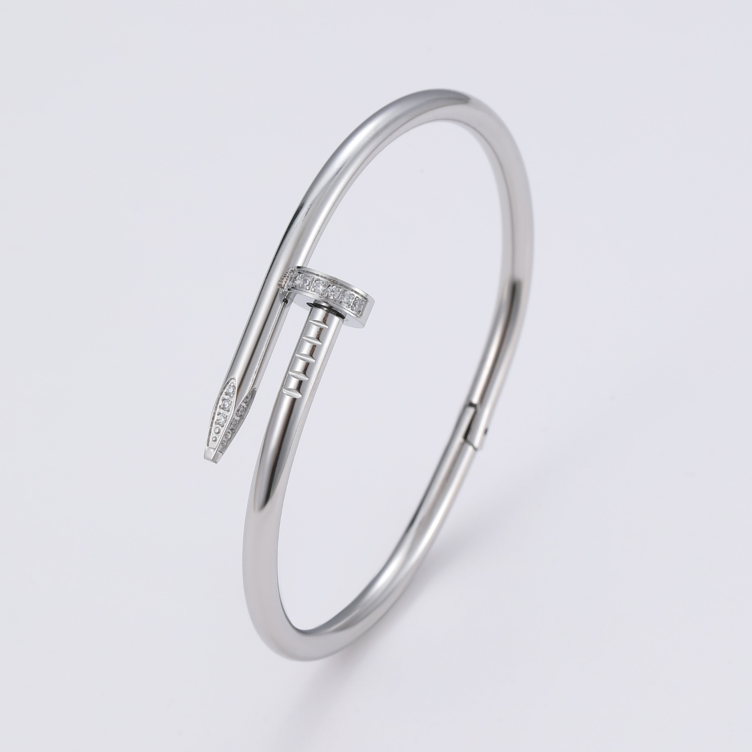 Nail Bangle - Silver / Diamond 
