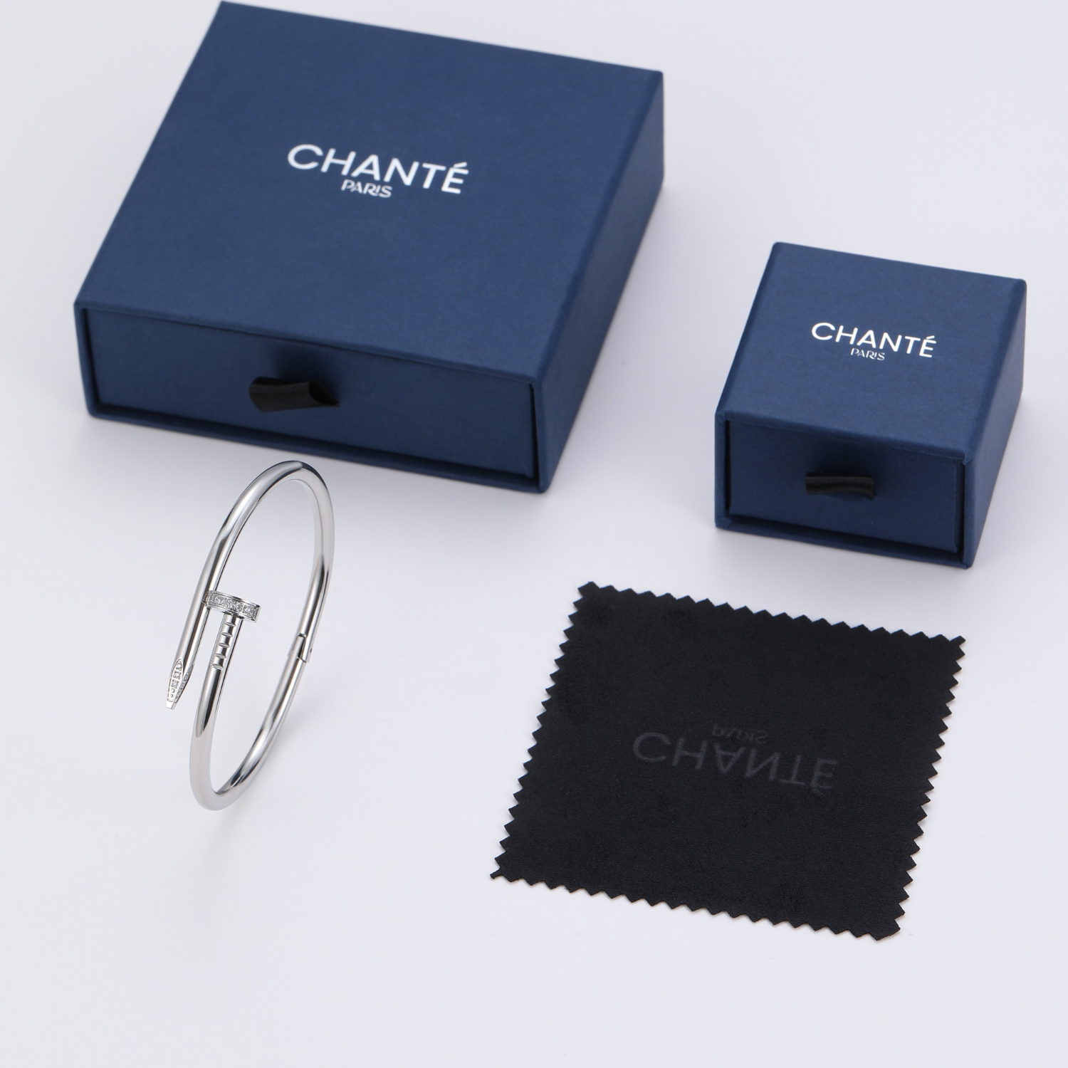 Nail Bangle - Silver / Diamond 